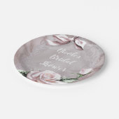 Blush Pink Satin Bow & Rose Romantische Blume Pappteller (Schrägansicht)