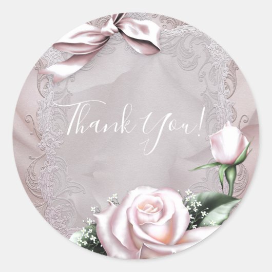 Blush Pink Satin Bow & Rose Romantische Gastgesche Runder Aufkleber (Vorderseite)