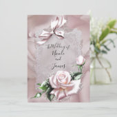 Blush Pink Satin Bow & Rose Romantische Hochzeit Einladung (Stehend Vorderseite)