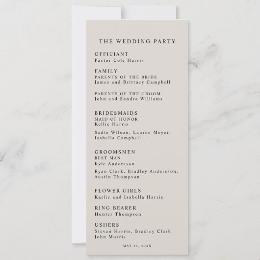 Blush Pink Satin Elegance Hochzeitsprogramm Einladung (Rückseite)