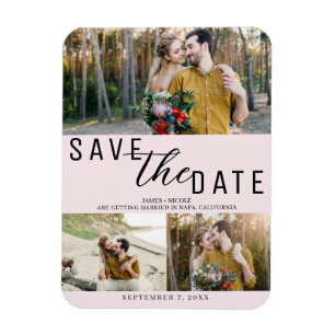 Blush Pink Save the Date Hochzeit 3 Fotos Magnet