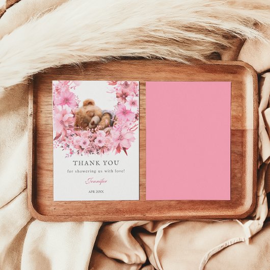 Blush Pink Schlafbärendusche Dankeskarte