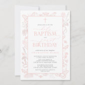 Blush Pink Schmetterlinge Heilige Taufe & 1. Gebur Einladung (Vorderseite)
