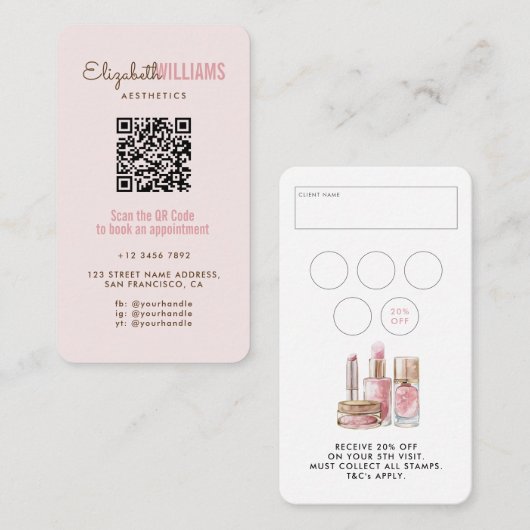 Blush Pink Schönheitsästhesie QR Code Loyalität &  Visitenkarte (Vorne/Hinten)