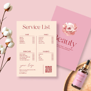Blush Pink Schönheitssalon Service Preisliste