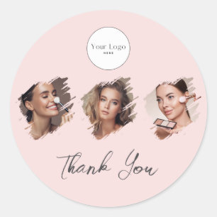 Blush Pink Schrift Logo Foto Make-up Danke Runder Aufkleber