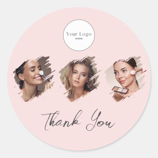 Blush Pink Schrift Logo Foto Make-up Danke Runder Aufkleber (Vorderseite)