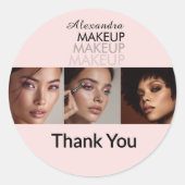 Blush Pink Schrift Logo Foto Make-up Danke Runder Aufkleber (Vorderseite)