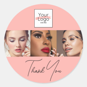 Blush Pink Schrift Logo Foto Make-up Danke Runder Aufkleber