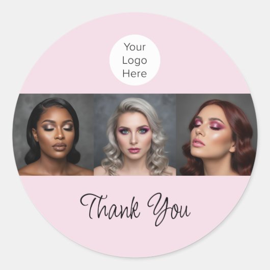 Blush Pink Schrift Logo Foto Make-up Danke Runder Aufkleber (Vorderseite)