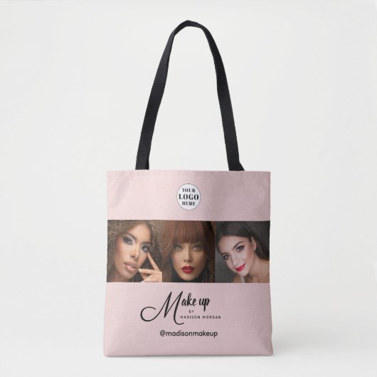 Blush Pink Schrift Logo Foto Makeup Studio Tasche (Vorderseite)