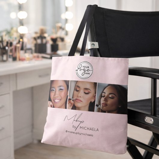 Blush Pink Schrift Logo Foto Makeup Studio Tasche
