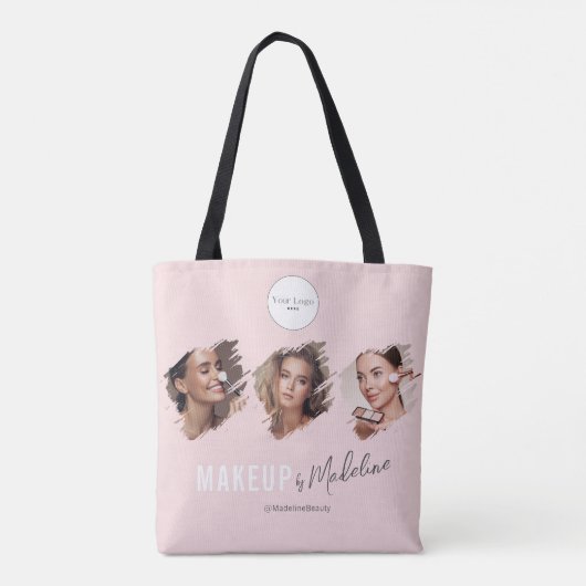 Blush Pink Schrift Logo Foto Makeup Studio Tasche (Rückseite)