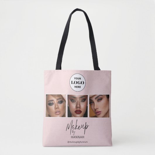 Blush Pink Schrift Logo Foto Makeup Studio Tasche (Vorderseite)