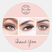 Blush Pink Schrift Logo Foto Wimpern Danke Runder Aufkleber (Vorderseite)