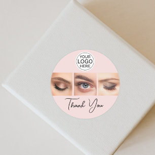 Blush Pink Schrift Logo Foto Wimpern Danke Runder Aufkleber