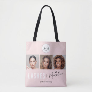 Blush Pink Schrift-Logo Foto Wimpern Studio Tasche