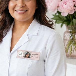 Blush Pink Schrift-Logo Foto Wimpern-Technikerin Namenschild