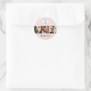 Blush Pink Schrift Logo Foto Wimpernstudio Danke Runder Aufkleber