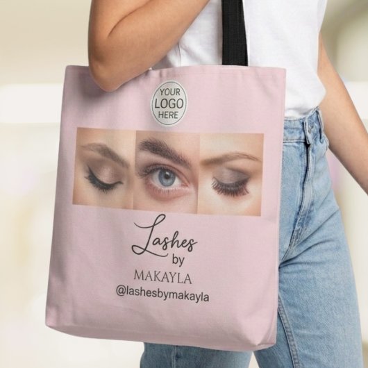 Blush Pink Schrift Logo Foto Wimpernstudio Tasche