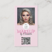 Blush Pink Schrift Logo QR Code Foto Makeup Visitenkarte (Vorderseite)
