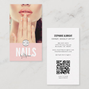 Blush Pink Schrift Logo QR Code Foto Nageldesigner Visitenkarte