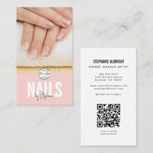 Blush Pink Schrift Logo QR Code Foto Nageldesigner Visitenkarte