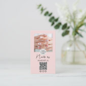 Blush Pink Schrift Logo QR Code Foto Nagelstudio Visitenkarte (Stehend Vorderseite)