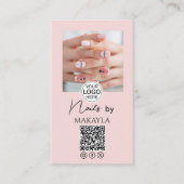 Blush Pink Schrift Logo QR Code Foto Nagelstudio Visitenkarte (Vorderseite)