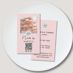 Blush Pink Schrift Logo QR Code Foto Nagelstudio Visitenkarte