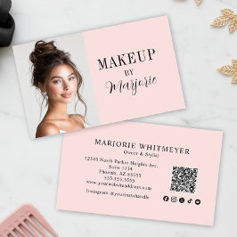 Blush Pink Schriftzug Social Icon QR Code Foto Mak Visitenkarte
