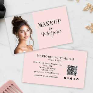 Blush Pink Schriftzug Social Icon QR Code Foto Mak Visitenkarte