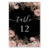 Blush Pink Schwarz Blütenfarbe Rose Gold Tischnummer (Vorderseite)