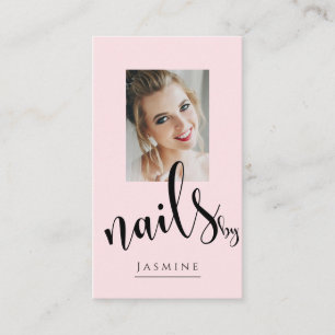 Blush Pink Schwarze Schrift Foto Nägel Spezialisti Visitenkarte