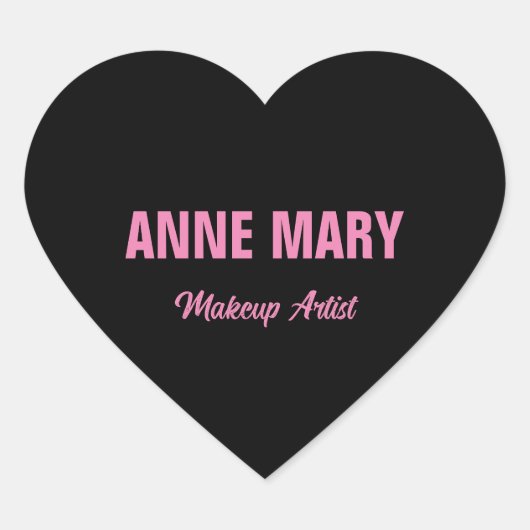 Blush Pink Schwarzer Name Makeust Künstlergeschäft Herz-Aufkleber (Vorderseite)