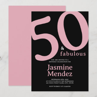 Blush Pink Schwarzes Chic 50 & Fabulous Geburtstag Einladung