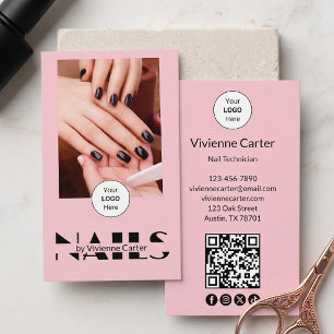 Blush Pink Schwarzes Logo QR Code Foto Nagelstudio Visitenkarte