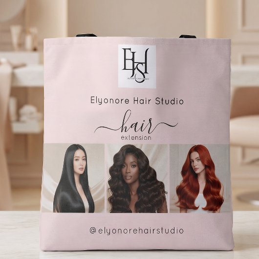 Blush Pink Script 3 Photo Logo QR Hair Extensions Tasche