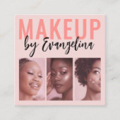 Blush Pink Script 3 Photo Makeup Quadratische Visitenkarte (Vorderseite)