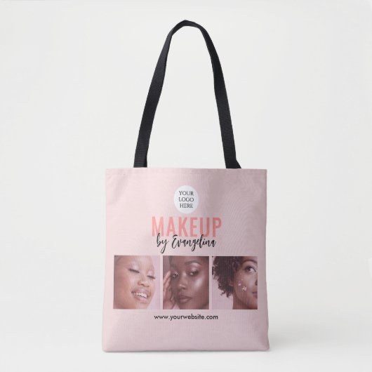 Blush Pink Script 3 Photo Makeup Tasche (Vorderseite)