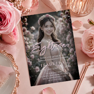 Blush Pink Script Achtzehn Foto 18. Geburtstag Einladung