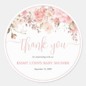 Blush Pink Script Baby Shower Thank You Runder Aufkleber (Vorderseite)