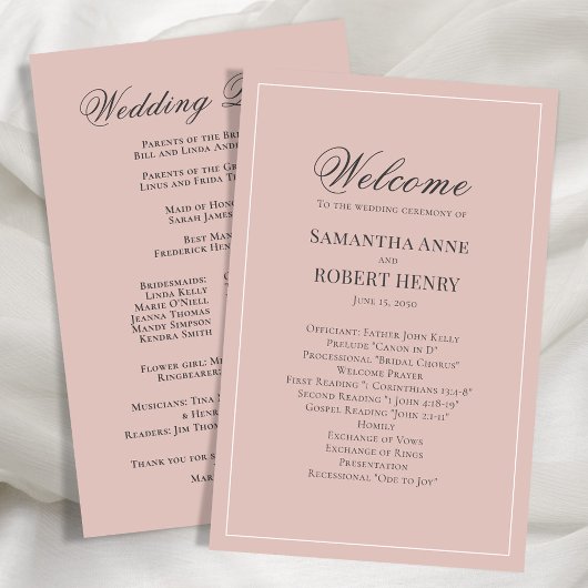 Blush Pink Script Custom Wedding Program