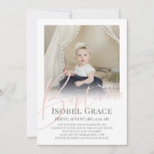 Blush Pink Script Foto Baptême Einladung (Vorderseite)