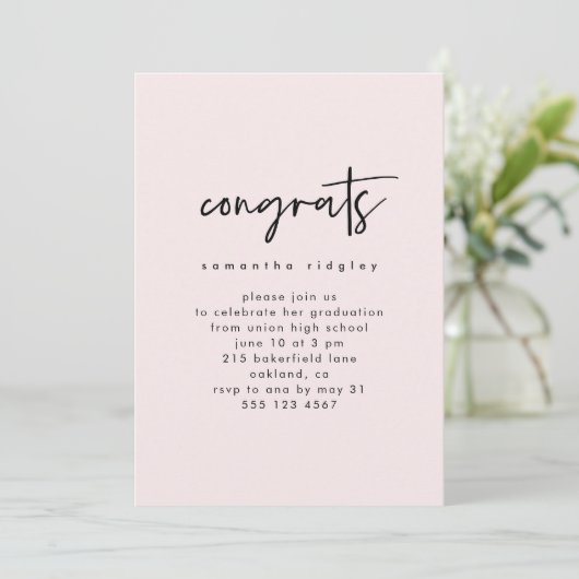 Blush Pink Script Foto Graduation Party Einladung (Stehend Vorderseite)