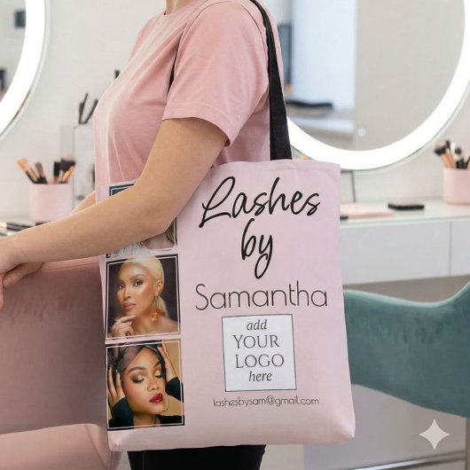 Blush Pink Script Logo 3 Foto Wimpern Tech Busines Tasche