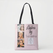 Blush Pink Script Logo 3 Photo Lash Tech Business Tasche (Vorderseite)