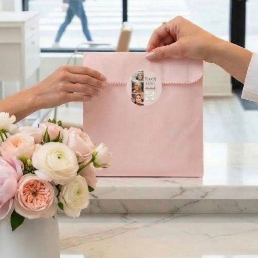 Blush Pink Script Logo 3 Photo Lash Tech Thank You Runder Aufkleber