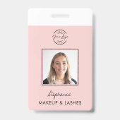 Blush Pink Script Logo Employee ID Photo Makeup Ausweis (Vorderseite)
