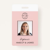Blush Pink Script Logo Employee ID Photo Makeup Ausweis (Vorderseite)